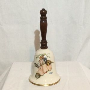 Norman Rockwell Bell “Love’s Harmony”1976,Vintage Gorham Fine China, wood handle